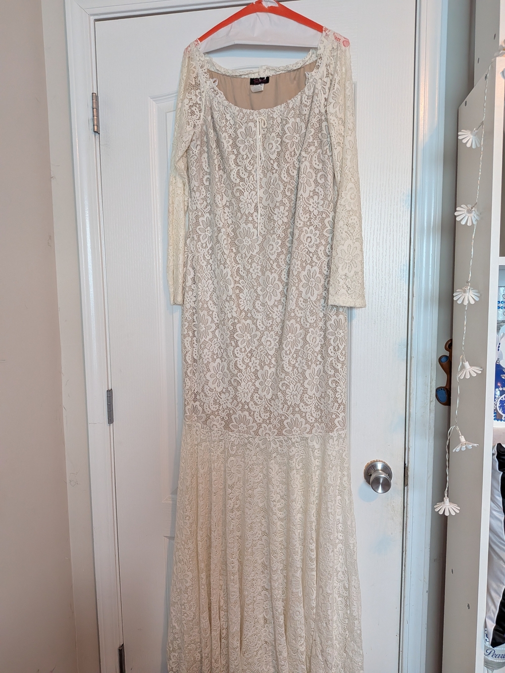 Ivory Lace Maxi Dress with Long Sleeves